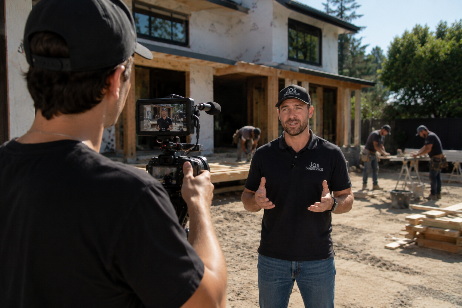 Videographer filming a home improvement contractor on site